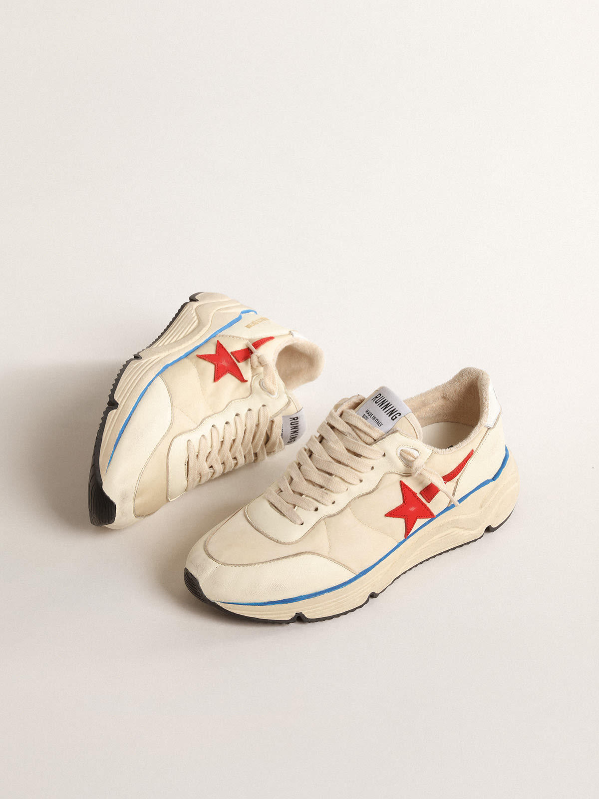 Running Sole Donna LTD in nylon beige con stella in pelle rossa