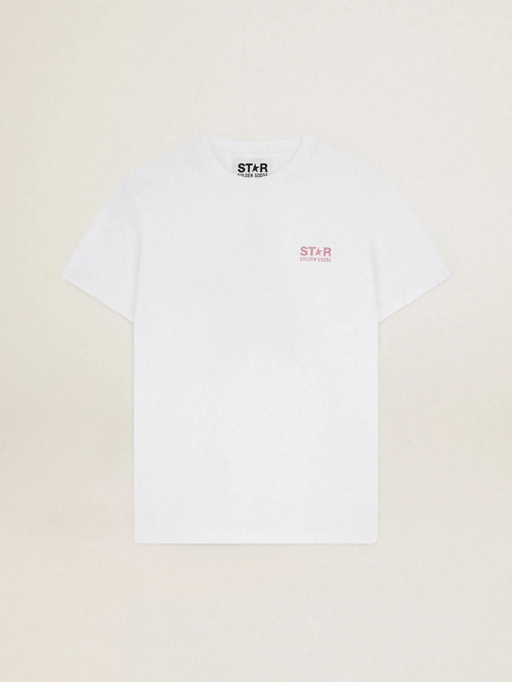 T-shirt bianca Collezione Star con logo e stella in glitter rosa