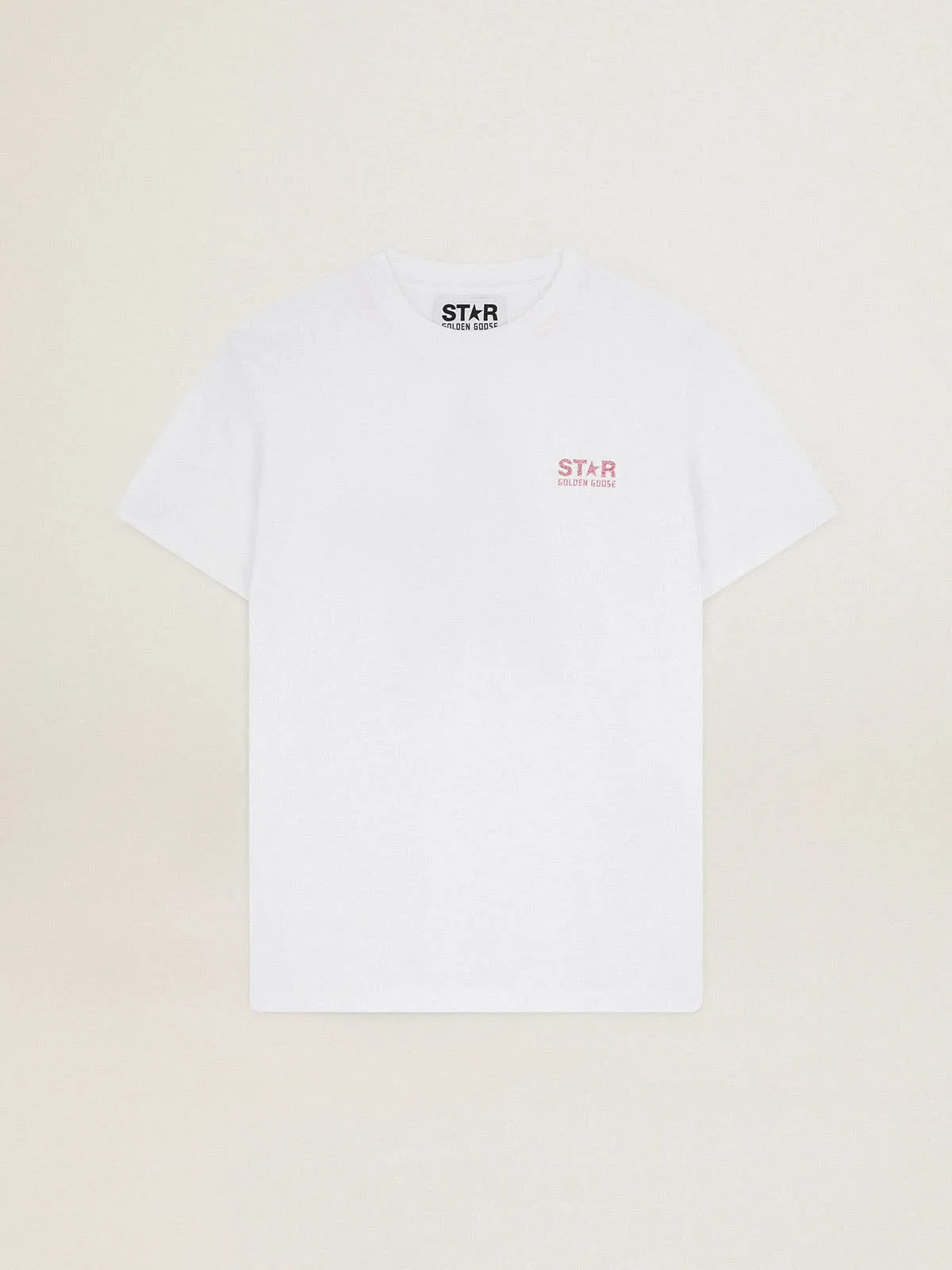 T-shirt bianca Collezione Star con logo e stella in glitter rosa