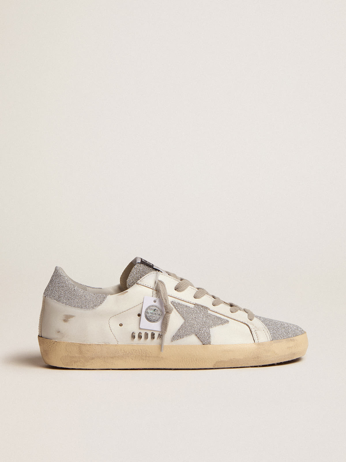 Sneaker Super-Star con tomaia in pelle bianca e inserti in cristalli Swarovski