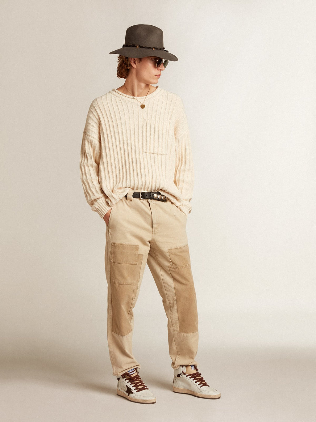 Pantalone in cotone in mix beige