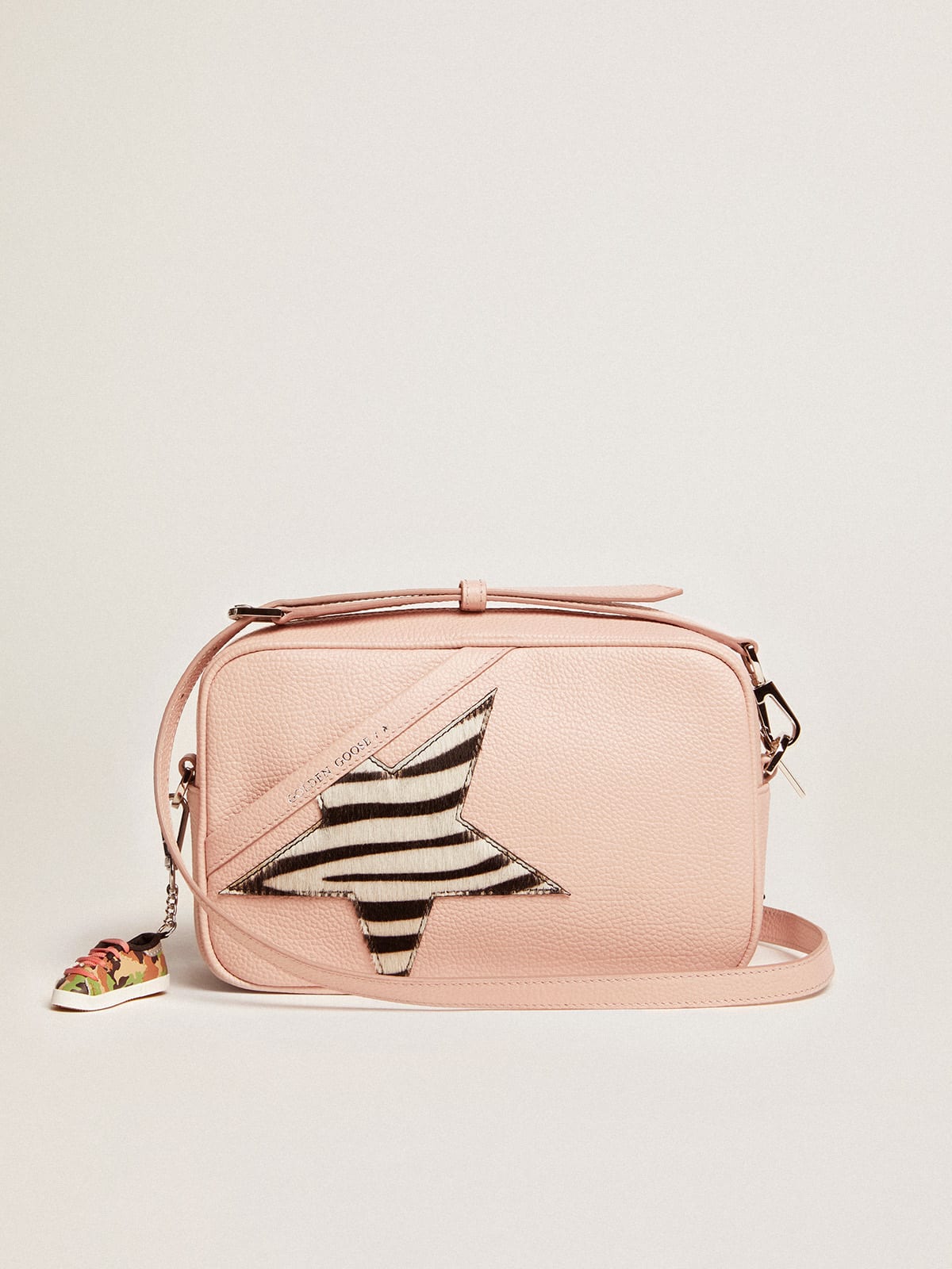 Borsa Star Bag in pelle rosa con stella in cavallino zebrato