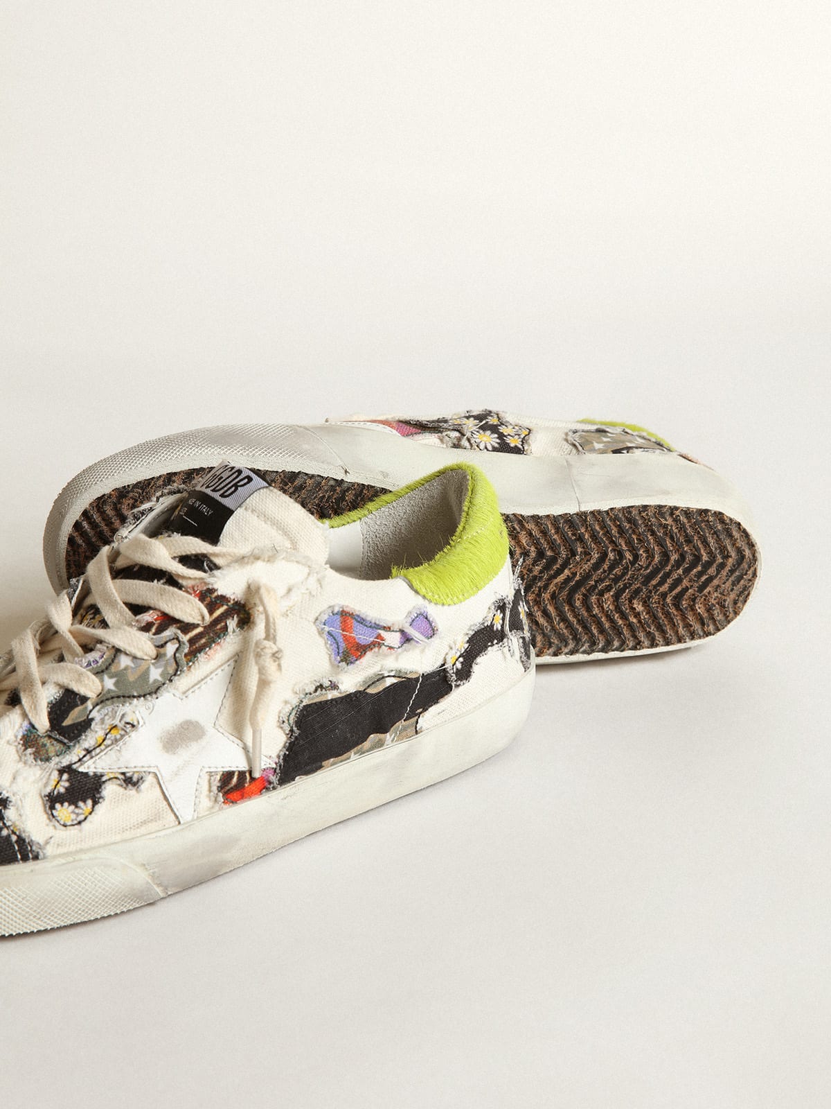 Super-Star LAB donna con stampe multicolori e stella in pelle bianca