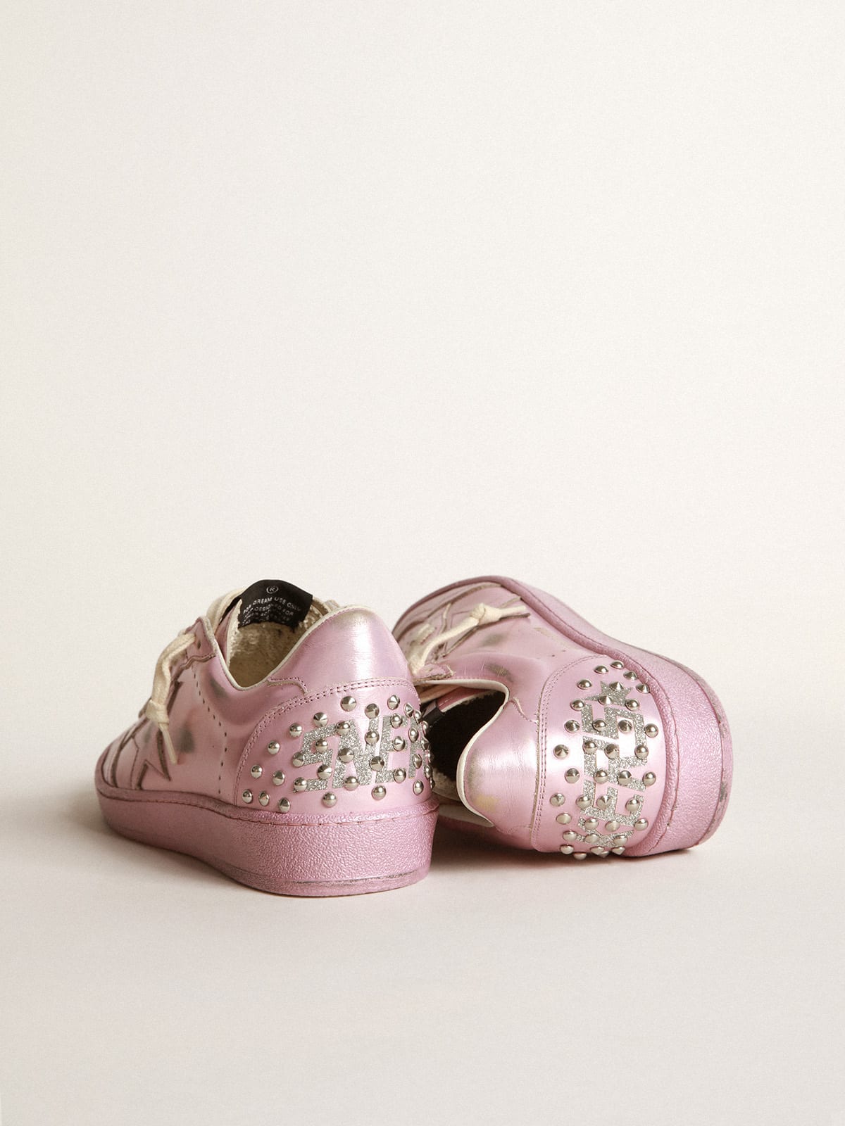 Ball Star LAB donna in pelle laminata rosa con borchie