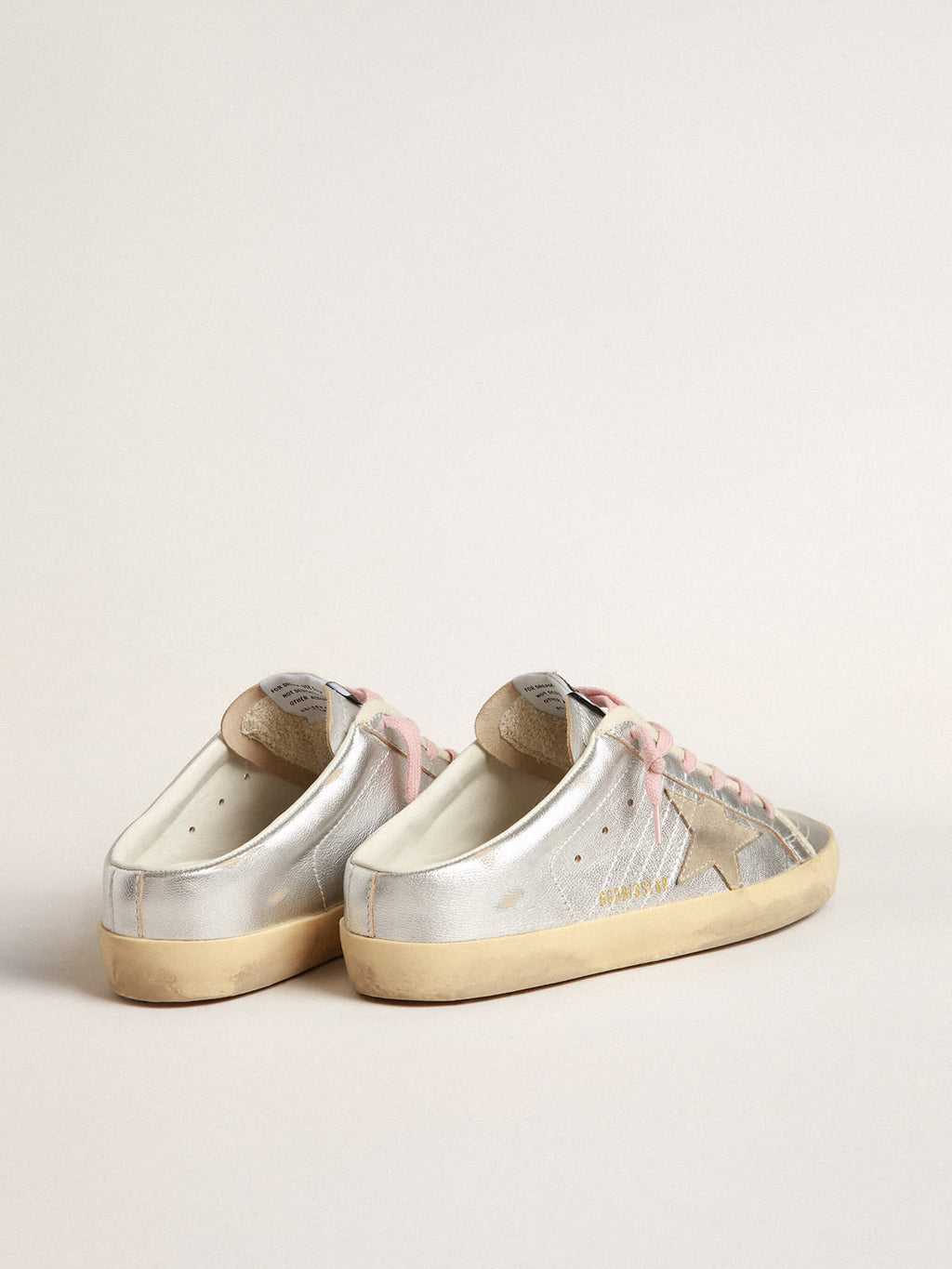 Super-Star Sabot in pelle laminata argento con stella in suede