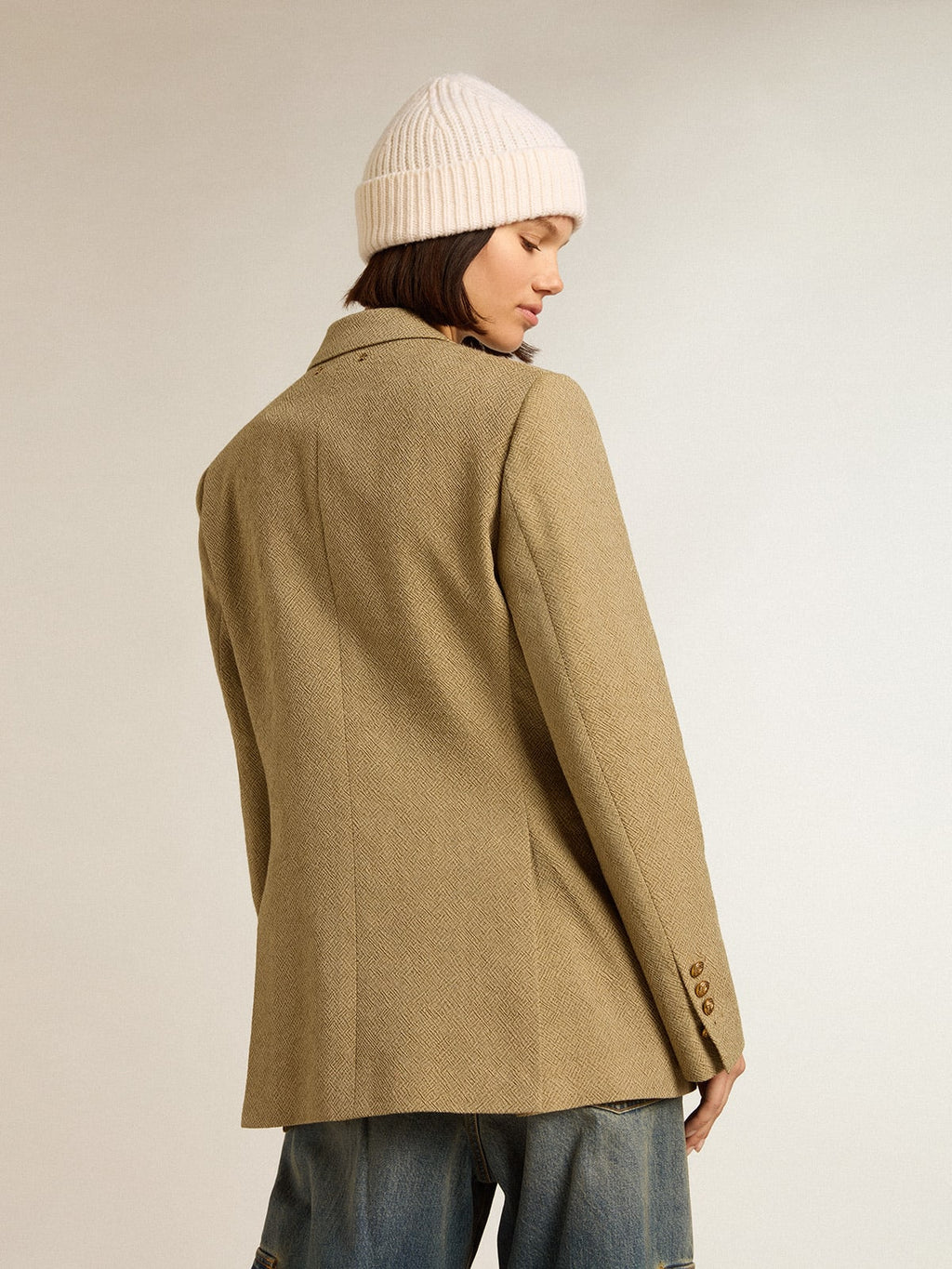 Blazer doppiopetto in lana da donna di color faggio chiaro