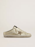 Super-Star Sabots in platinum foiled leather with beige suede star