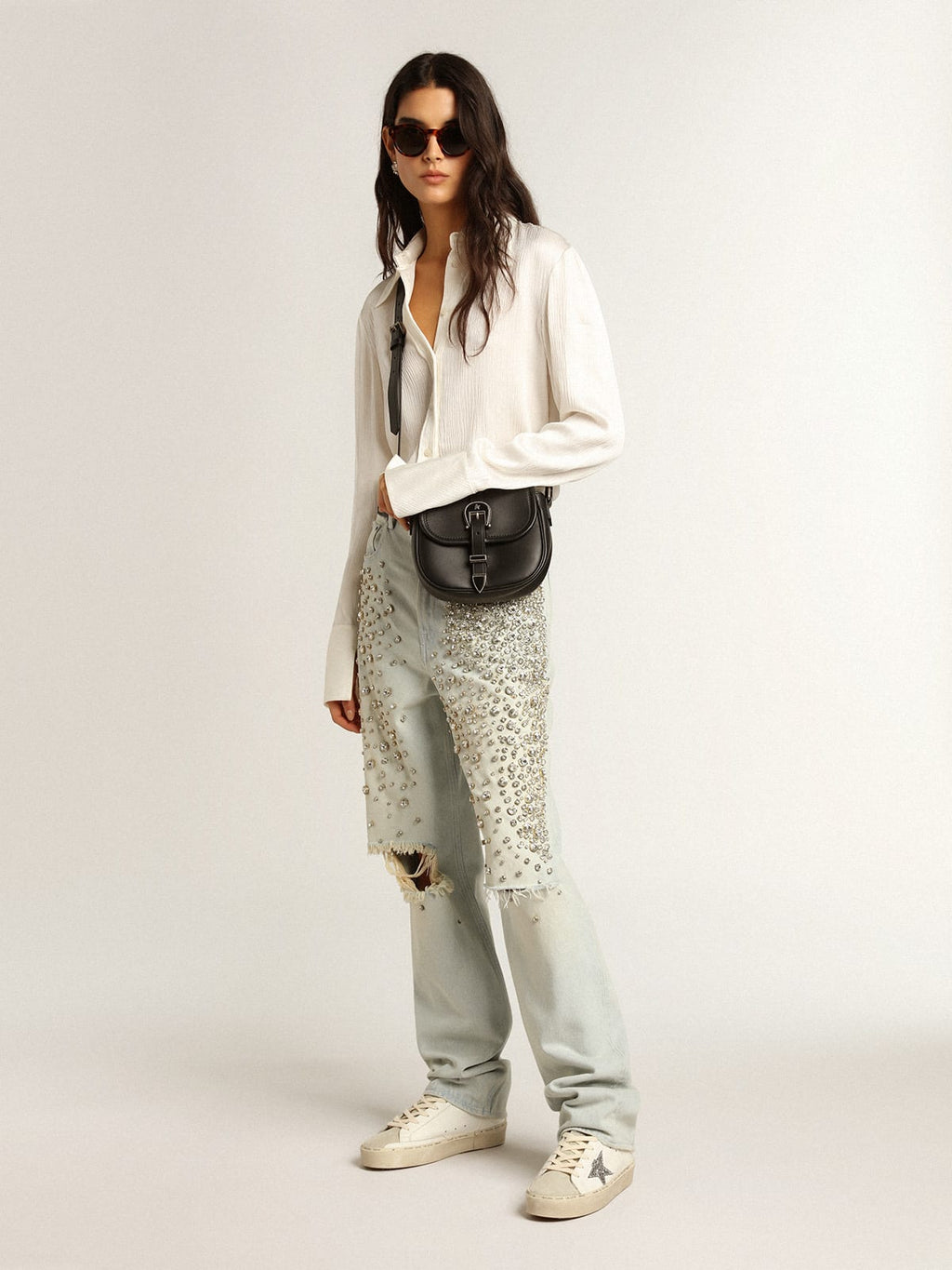 Hi Star con stella in glitter argento e talloncino in nabuk tortora