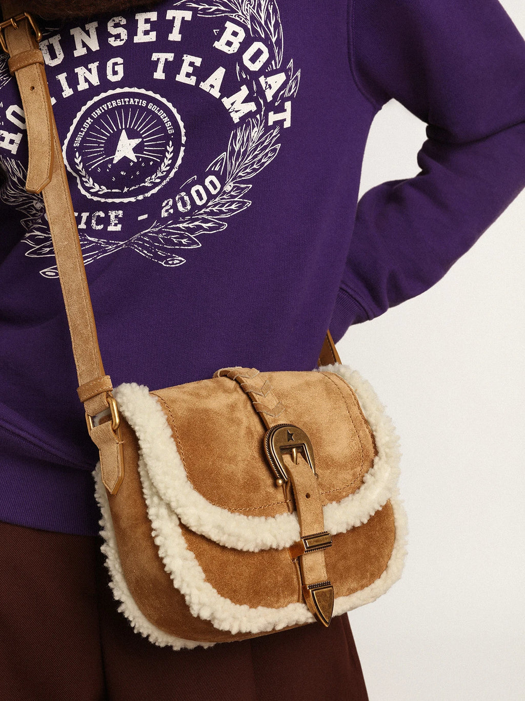 Borsa Rodeo Bag small in suede e dettagli in shearling