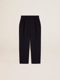 Pantalone dalla gamba ampia Collezione Golden in lana blu scuro