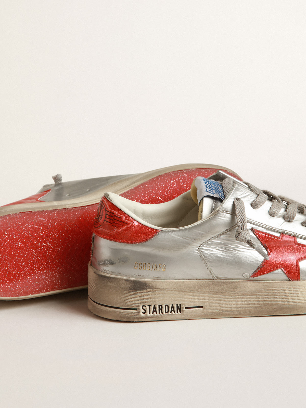 Stardan Donna in pelle laminata con inserti in glitter rossi