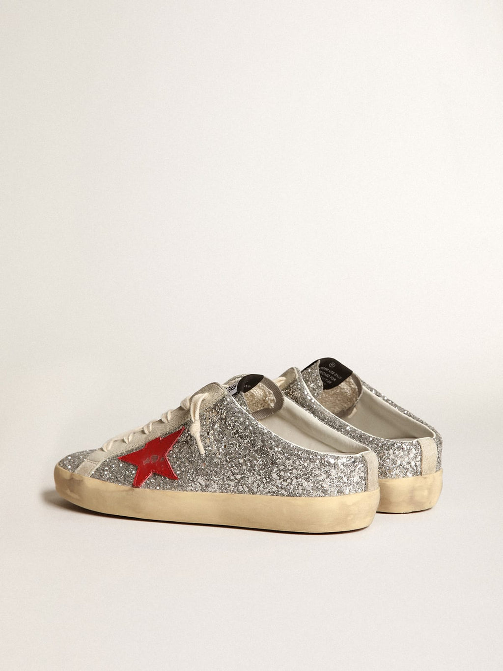 Super-Star Sabot in glitter argento con stella in pelle rossa