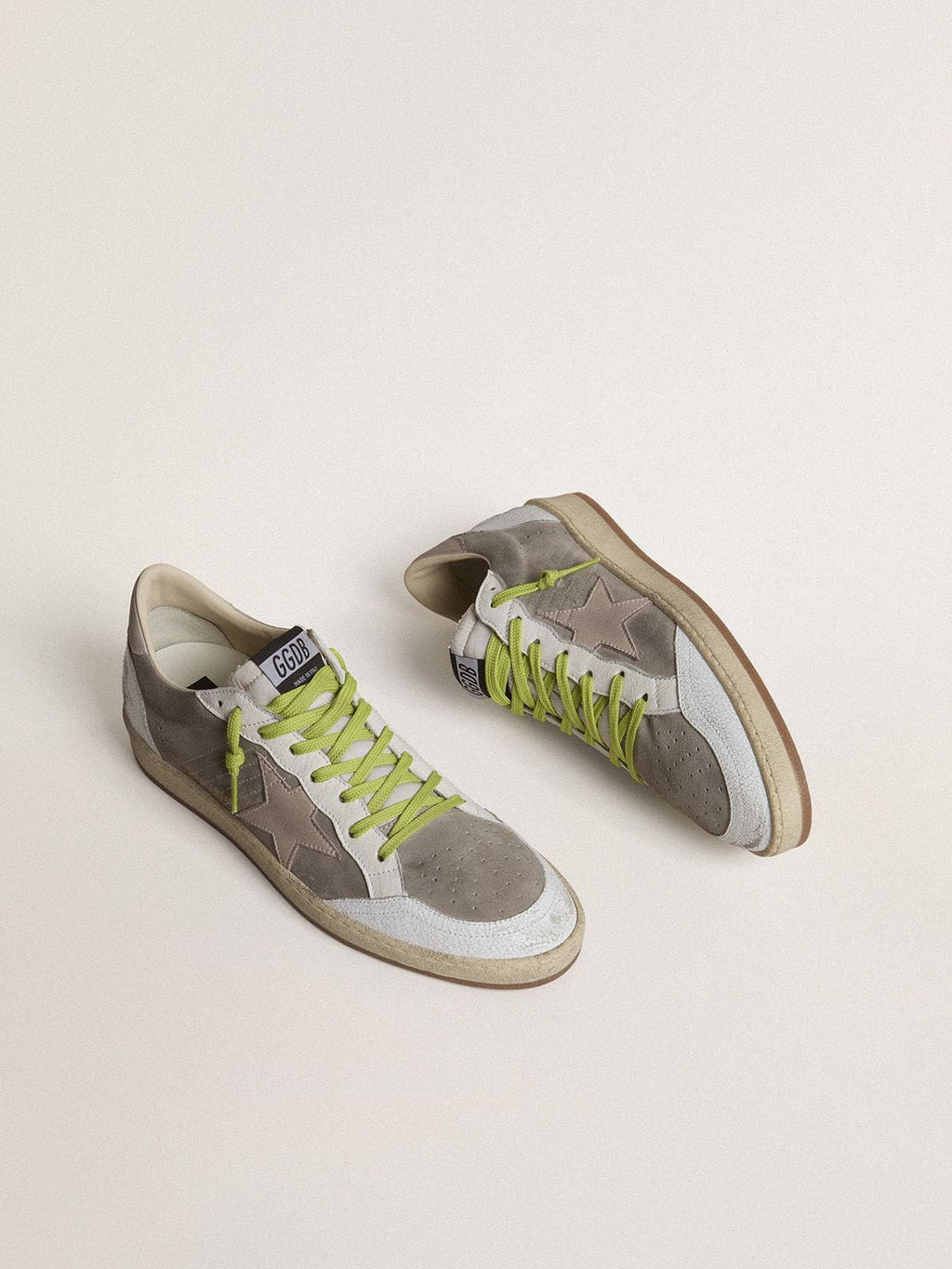 Men’s Ball Star in gray suede with old rose suede star and beige leather heel tab