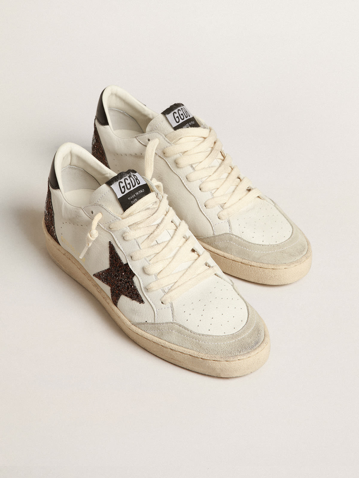Ball Star in nappa con stella in glitter e talloncino in nappa nera