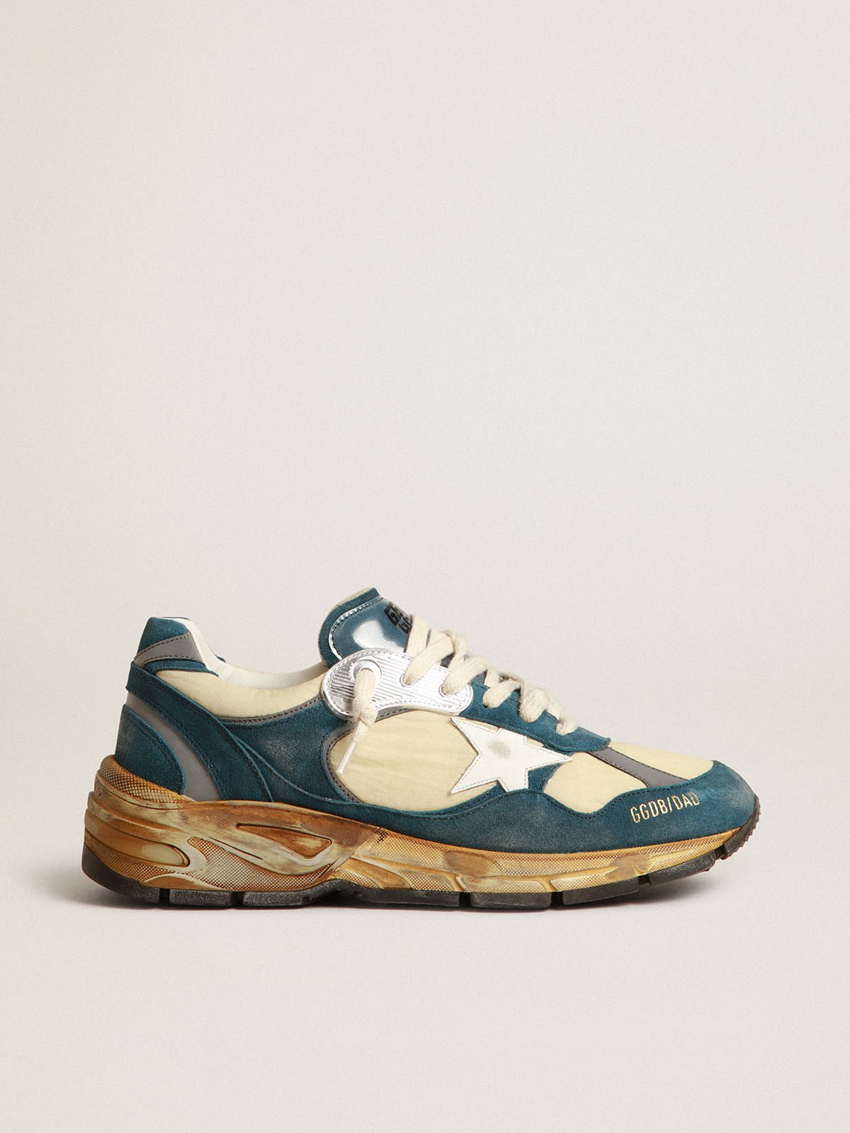 Dad-Star Donna in suede blu petrolio con stella in pelle bianca