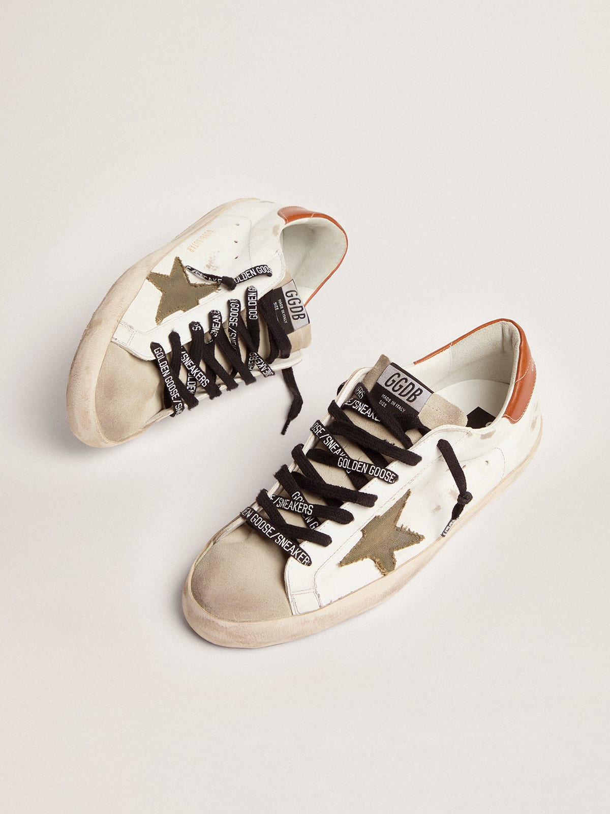 Sneaker Super-Star LTD con stella in canvas color verde oliva e talloncino in pelle color cuoio