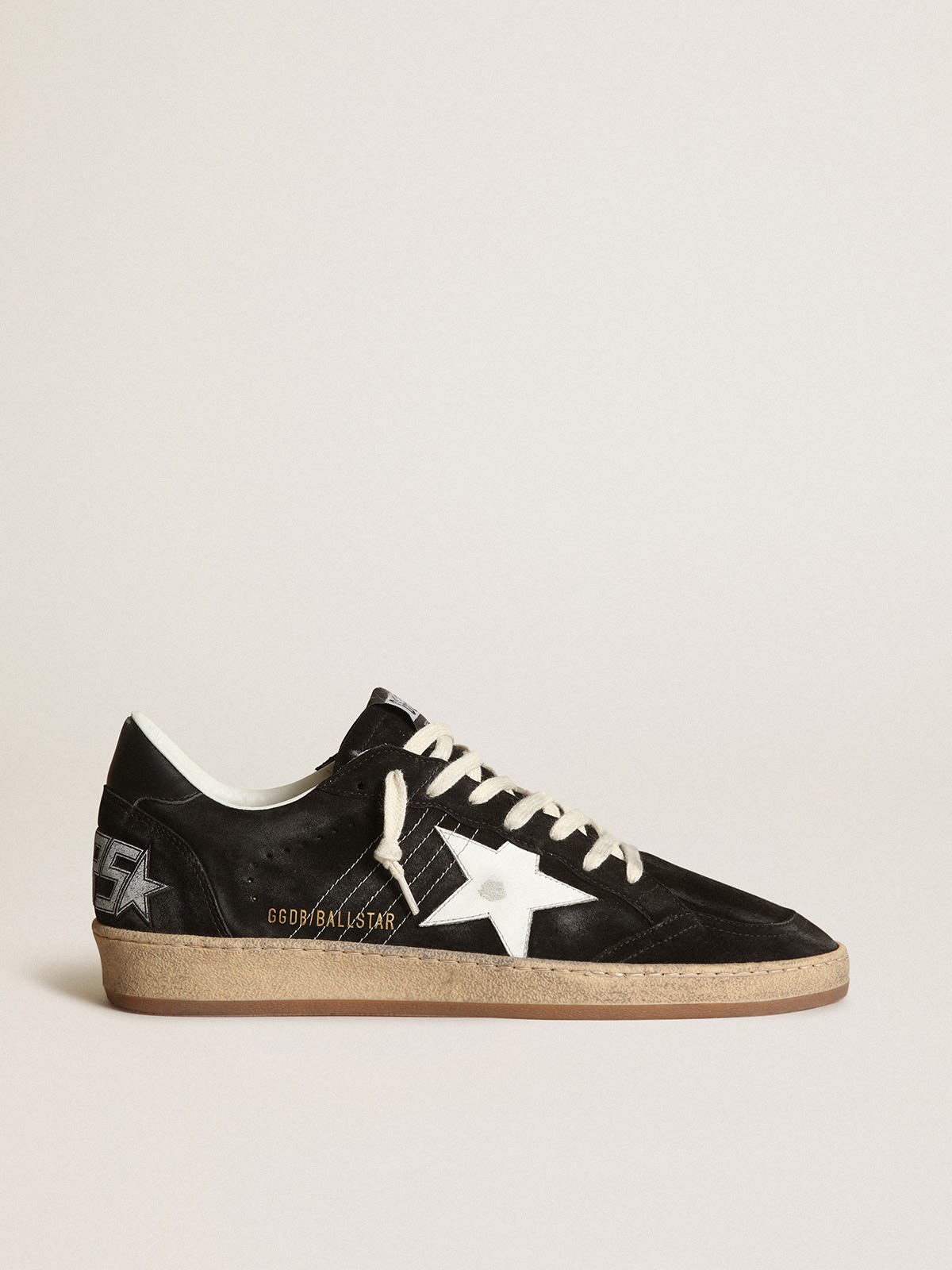 Sneaker Ball Star donna in suede nero con stella in pelle bianca e talloncino in pelle nera