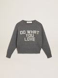 Maglioncino girocollo Collezione Journey color grigio mélange con scritta in glitter
