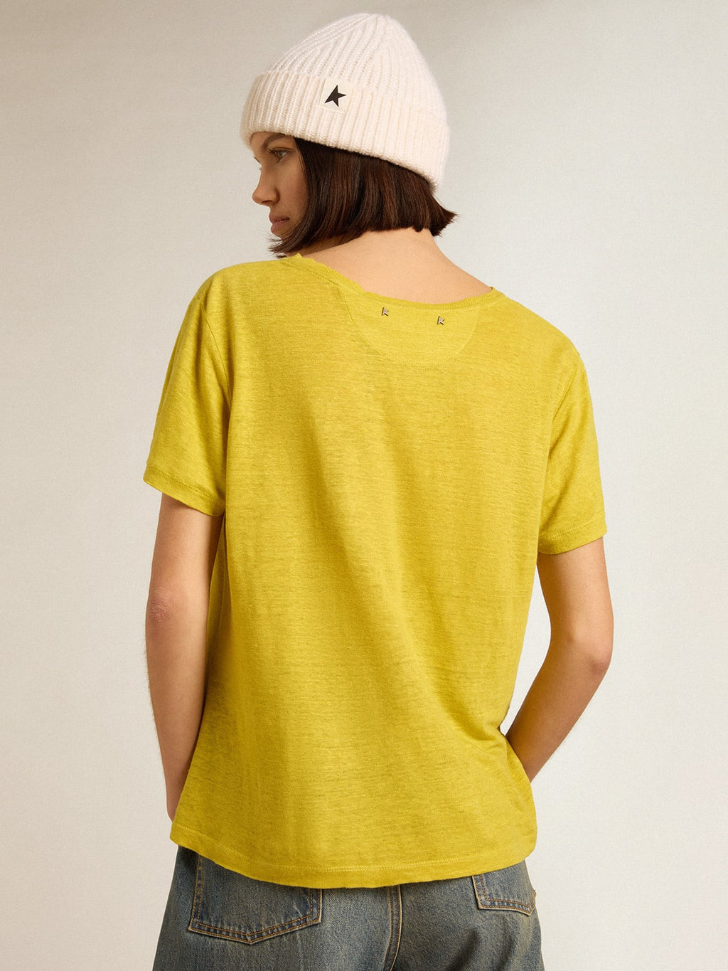 T-Shirt da donna in lino color giallo granturco