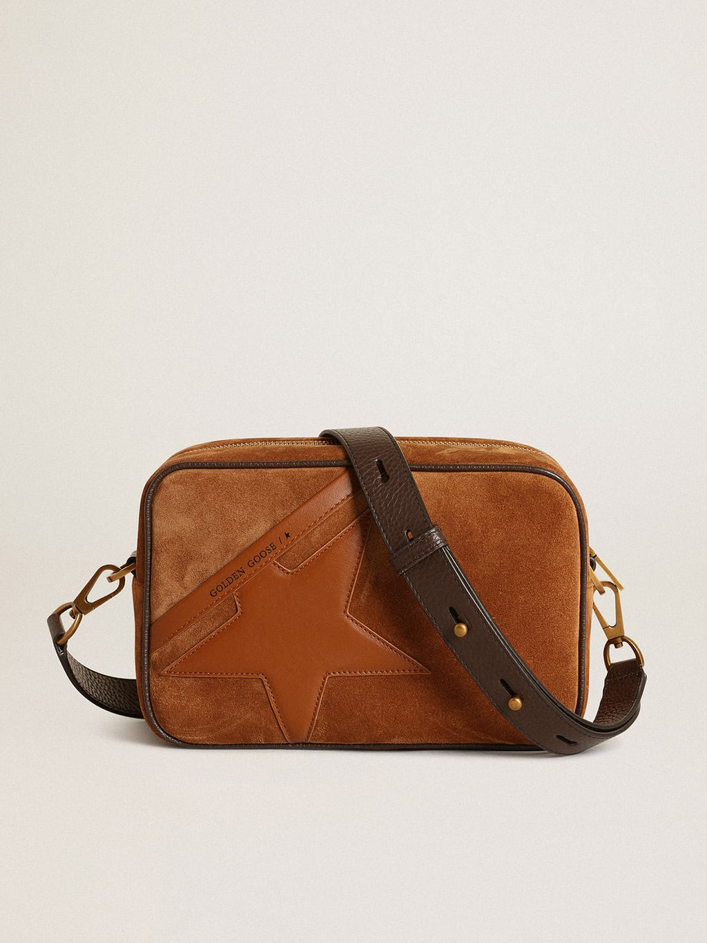 Borsa Star Bag in suede color tabacco con stella in pelle ton sur ton