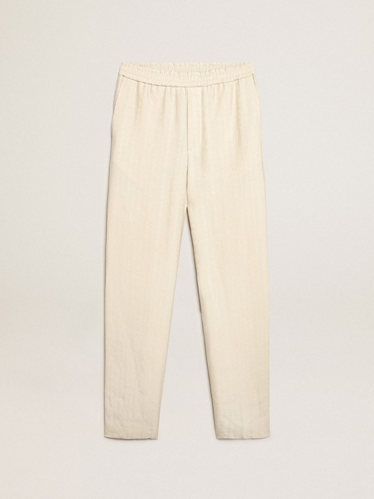 Pantalone jogging in lino di color pergamena