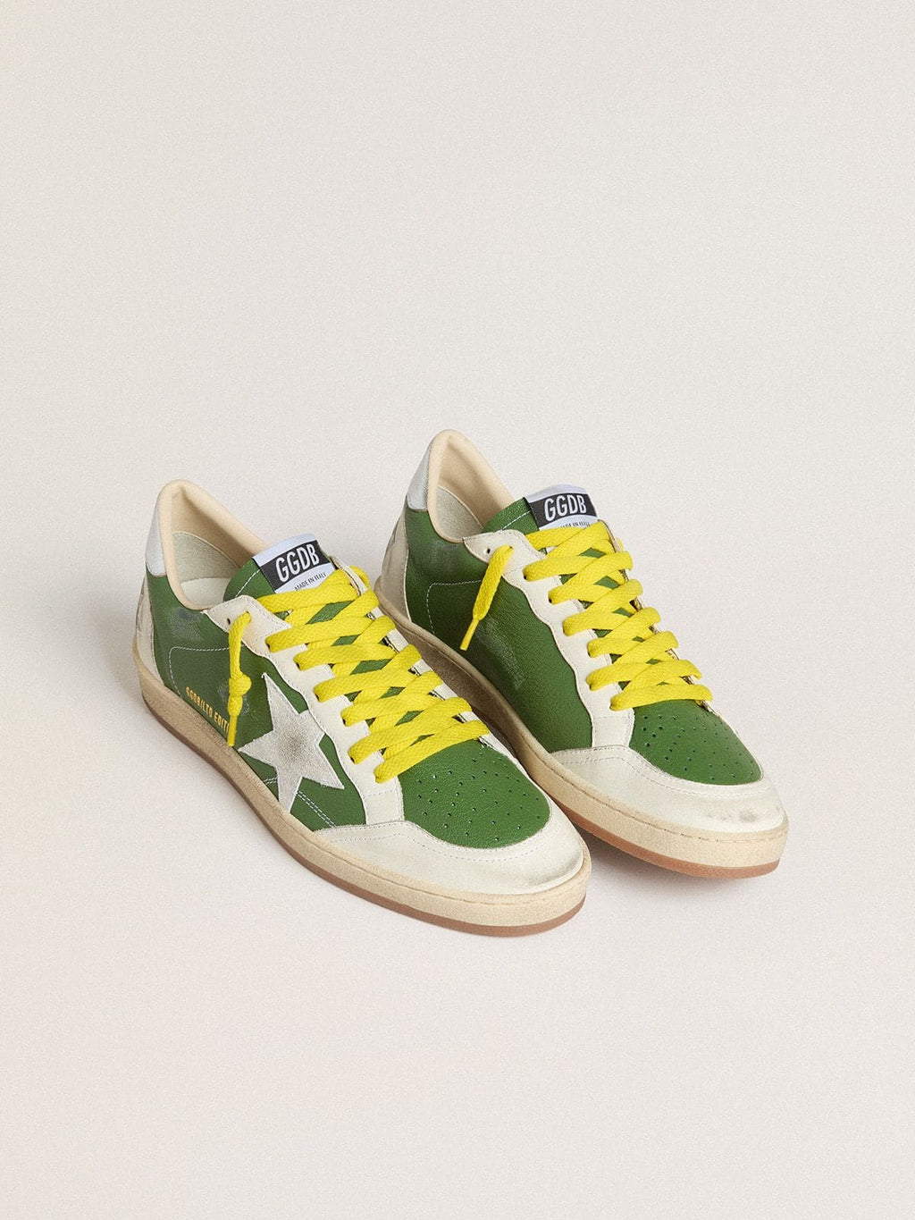 Ball Star LTD in green nappa leather with white suede star and metallic silver leather heel tab