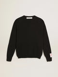 Maglione girocollo da donna in cotone blu scuro con logo sul retro