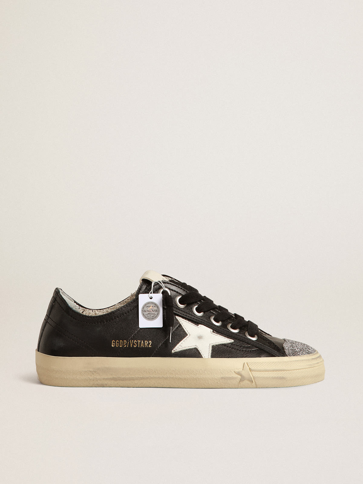V-Star in nappa nera con stella bianca e punta in cristalli Swarovski
