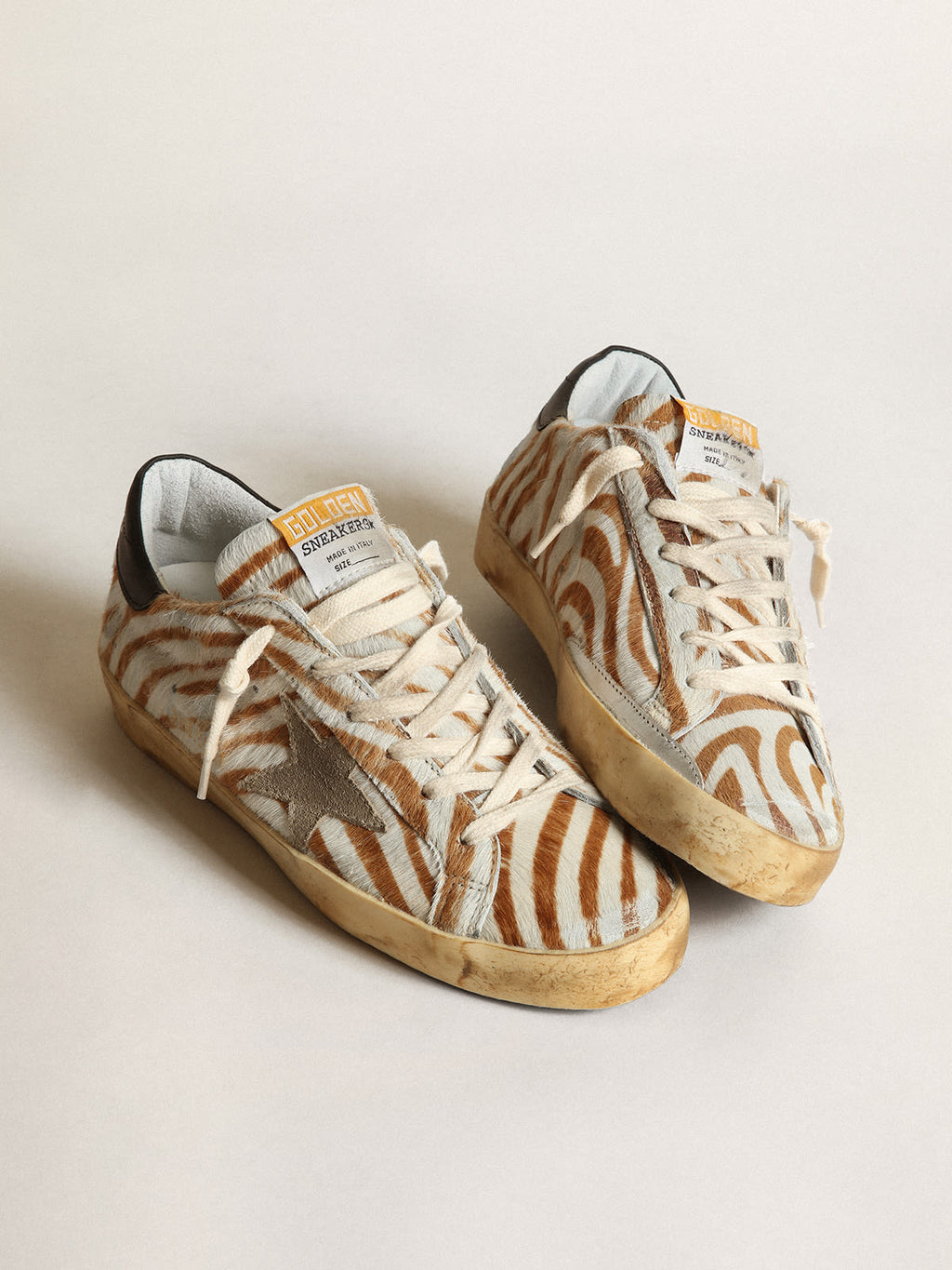 Sneaker Super-Star donna in cavallino zebrato con stella in suede color tortora