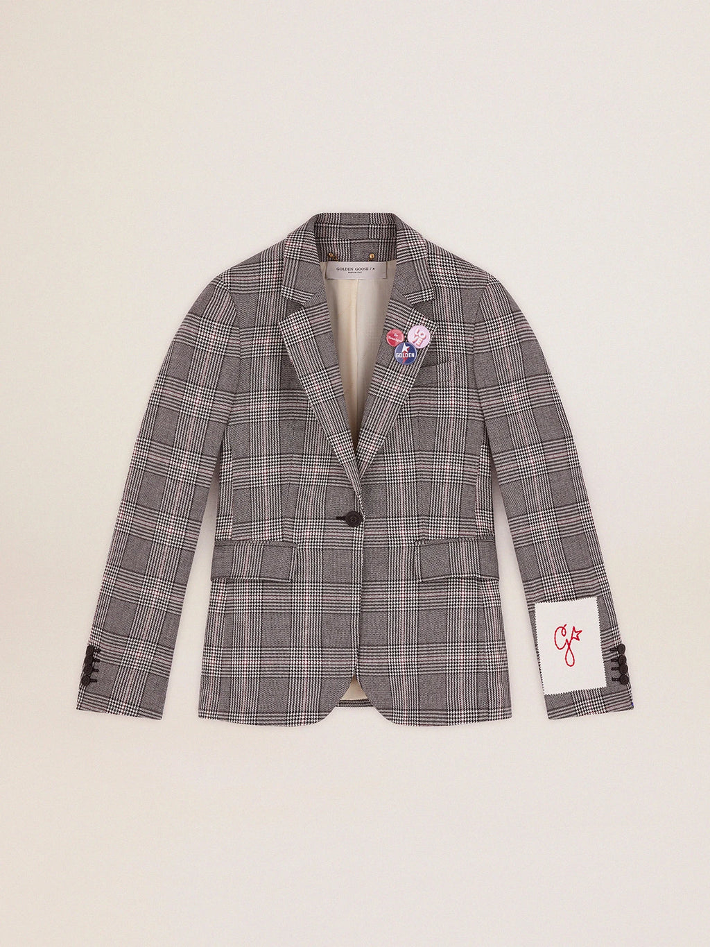 Blazer monopetto donna Collezione Golden in principe di Galles grigio e bianco