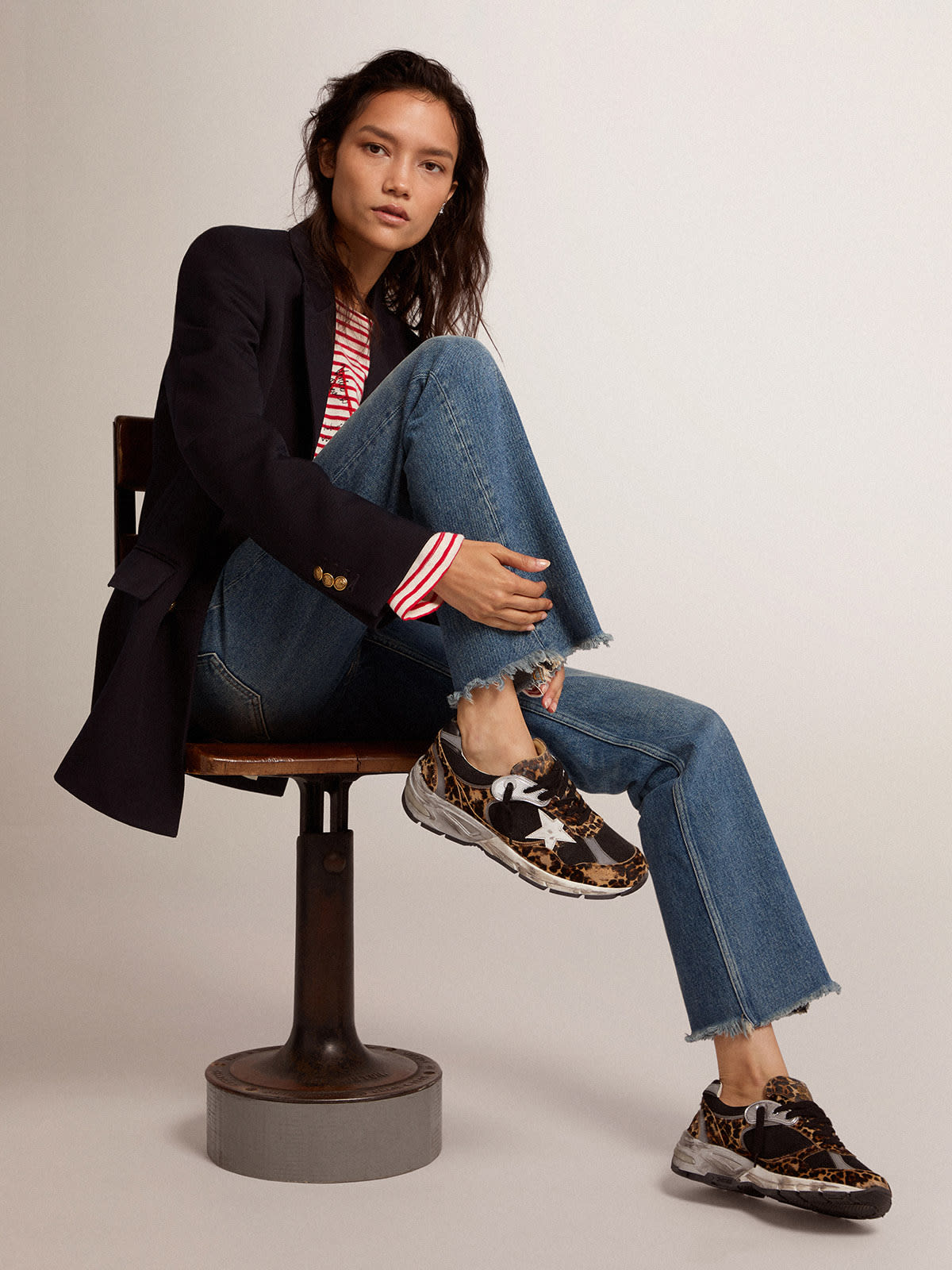 Sneaker Dad-Star in cavallino leopardato e stella in pelle bianca