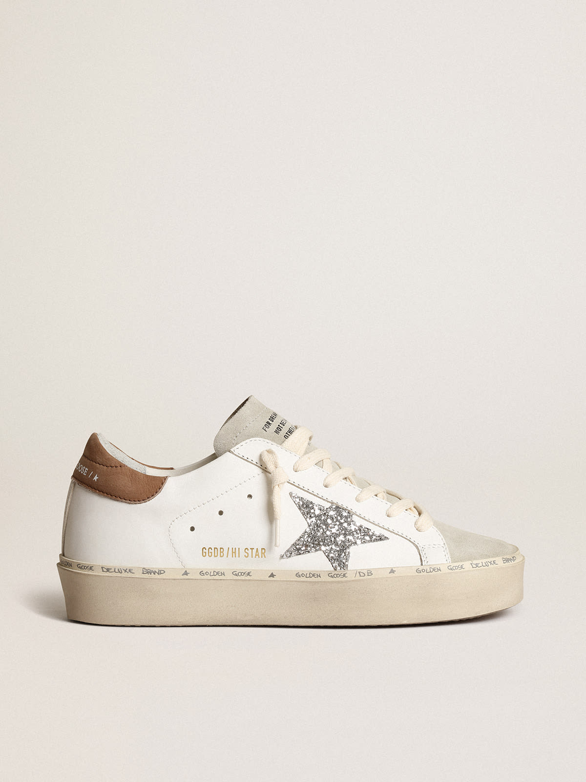 Hi Star con stella in glitter argento e talloncino in nabuk tortora