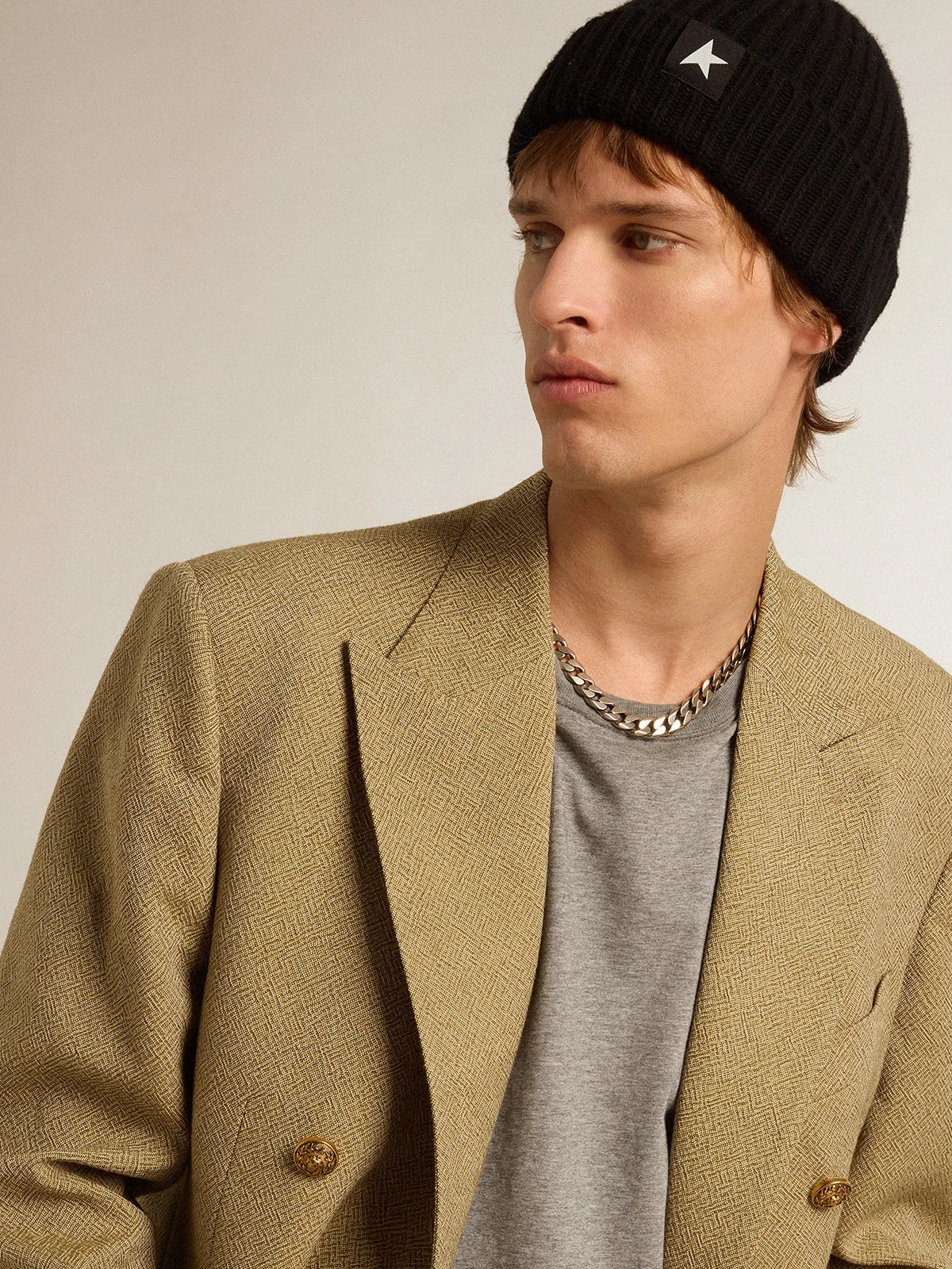 T-shirt in cotone color grigio melange con manifesto sul retro