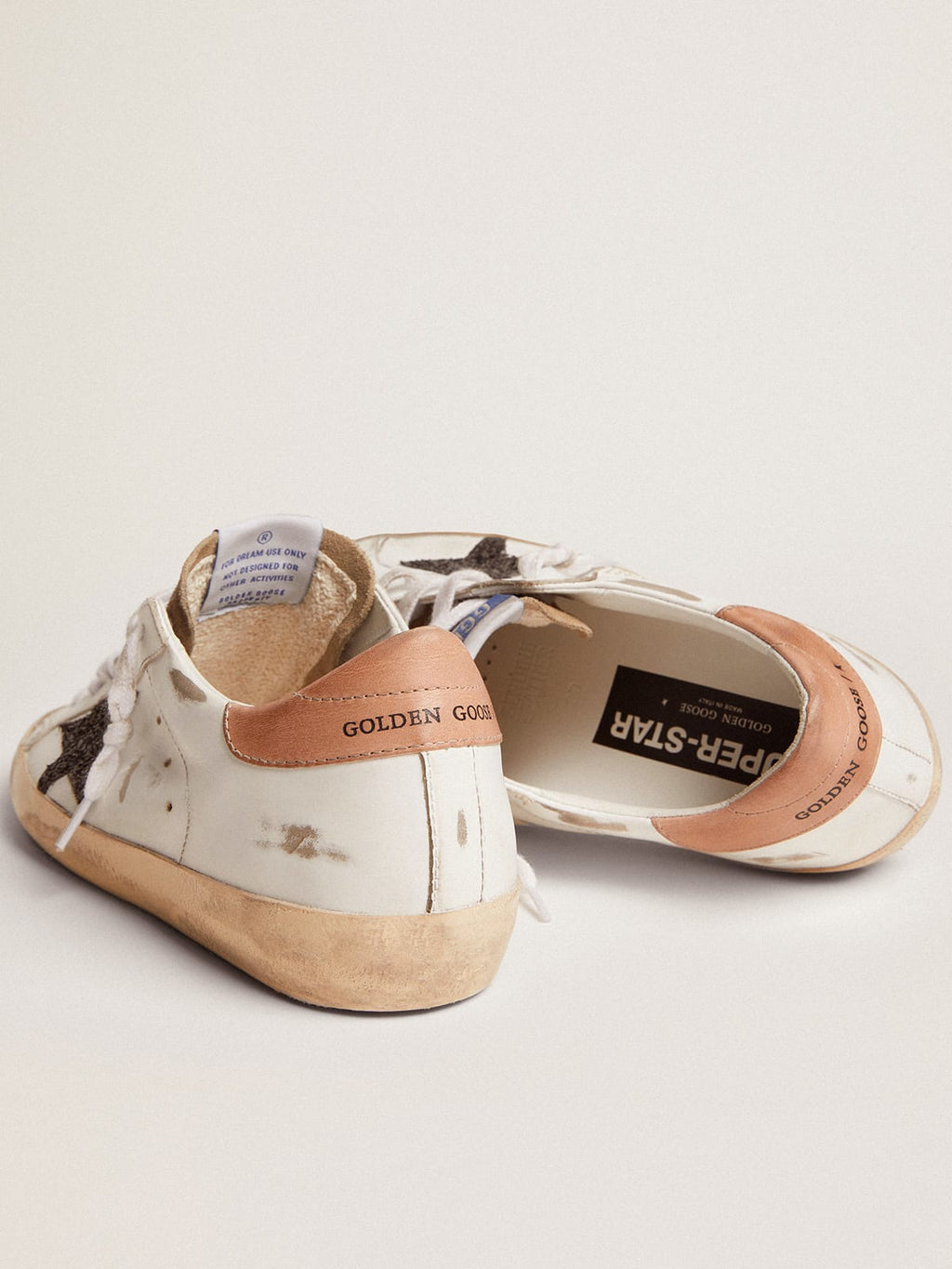 Sneaker Super-Star con stella in glitter neri e talloncino in pelle color rosa antico