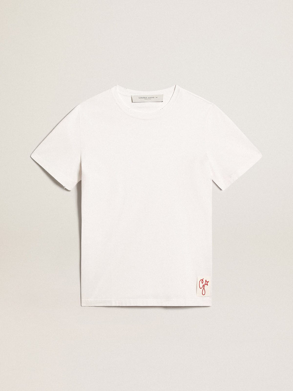 T-shirt Collezione Golden di colore bianco dal trattamento distressed