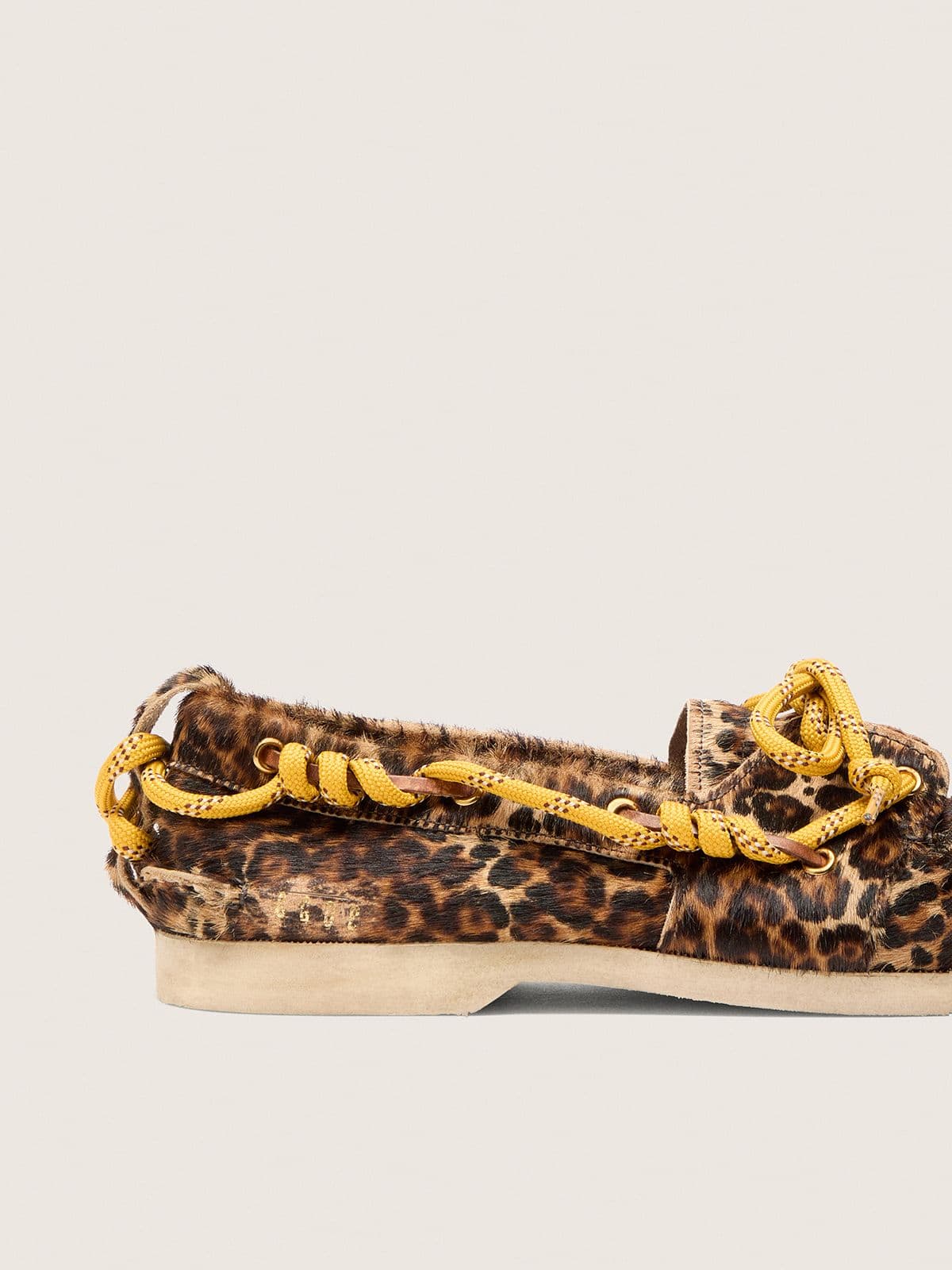 Women's Cruise loafer in leopard-print pony skin with yellow hiking laces