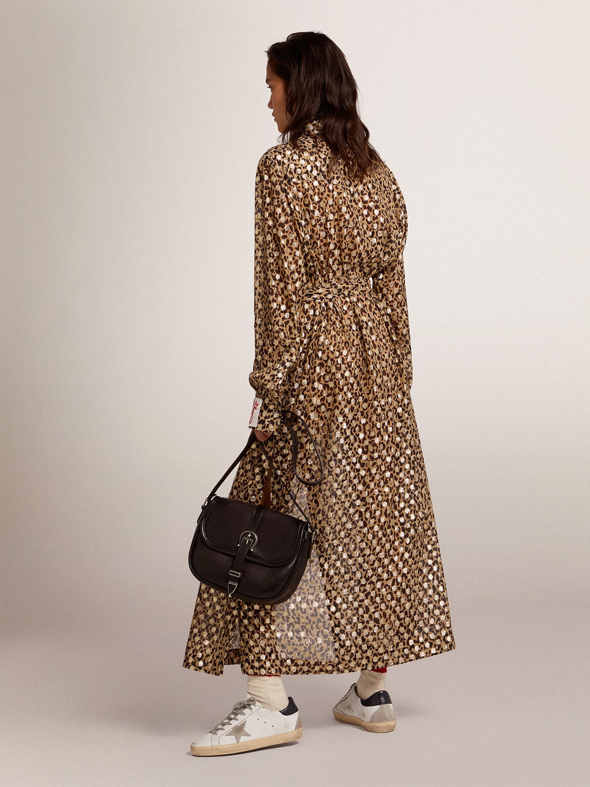 Vestito chemisier con stampa animalier e fil coupé dorato
