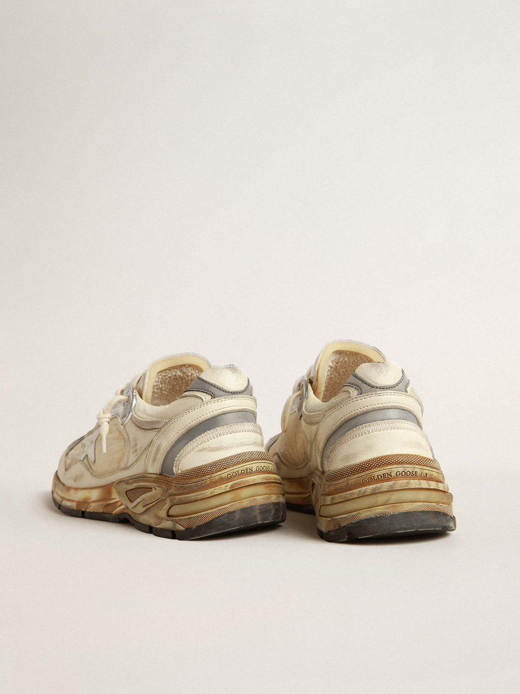 Dad-Star Uomo in nylon e nappa beige con stella in pelle bianca