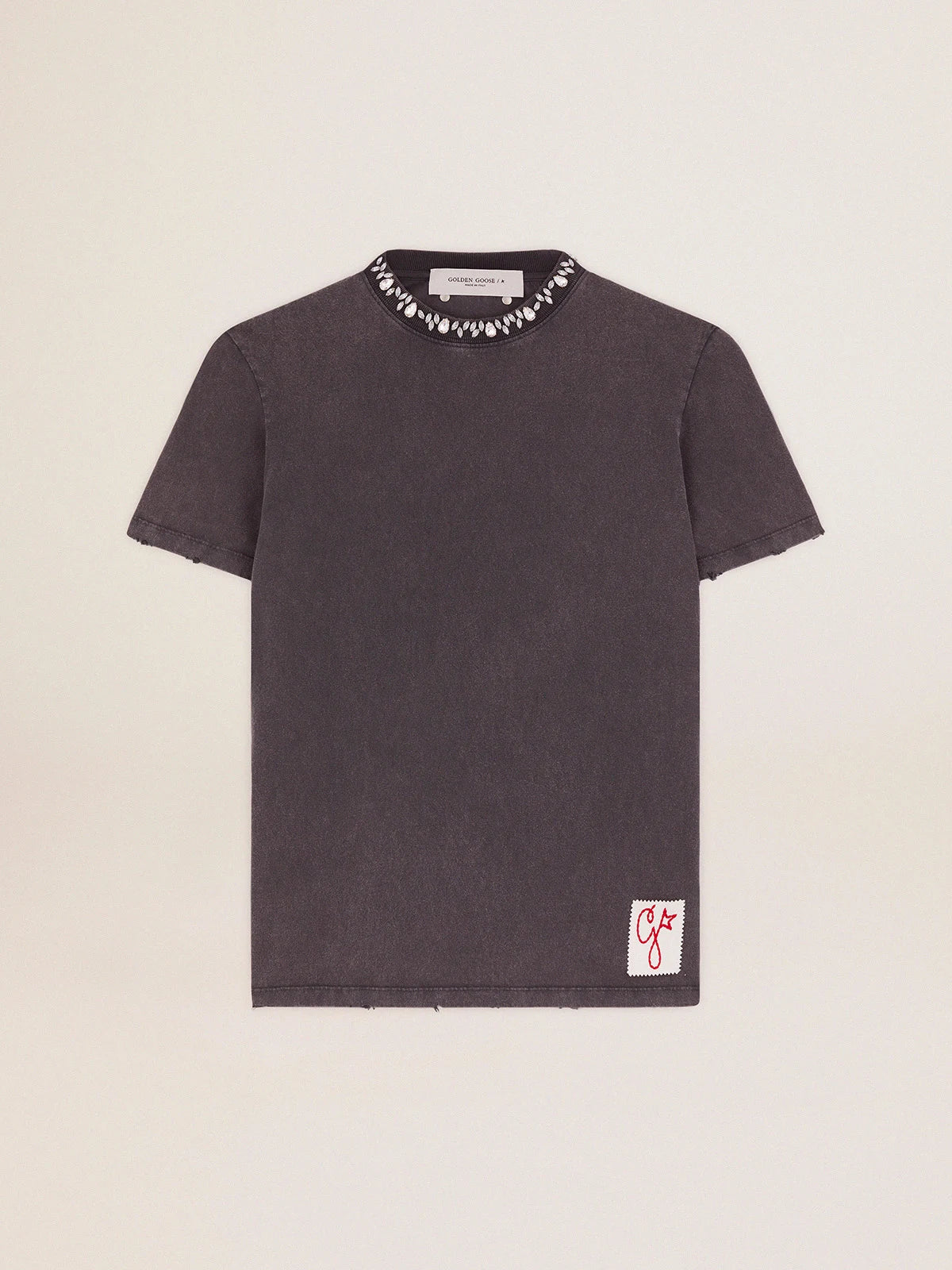 T-shirt Collezione Golden di colore grigio antracite con cristalli cabochon