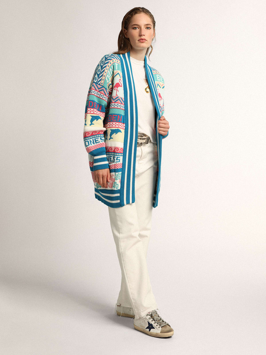Pantalone crop Collezione Journey in bull denim di colore bianco con orlo dal'effetto rovinato