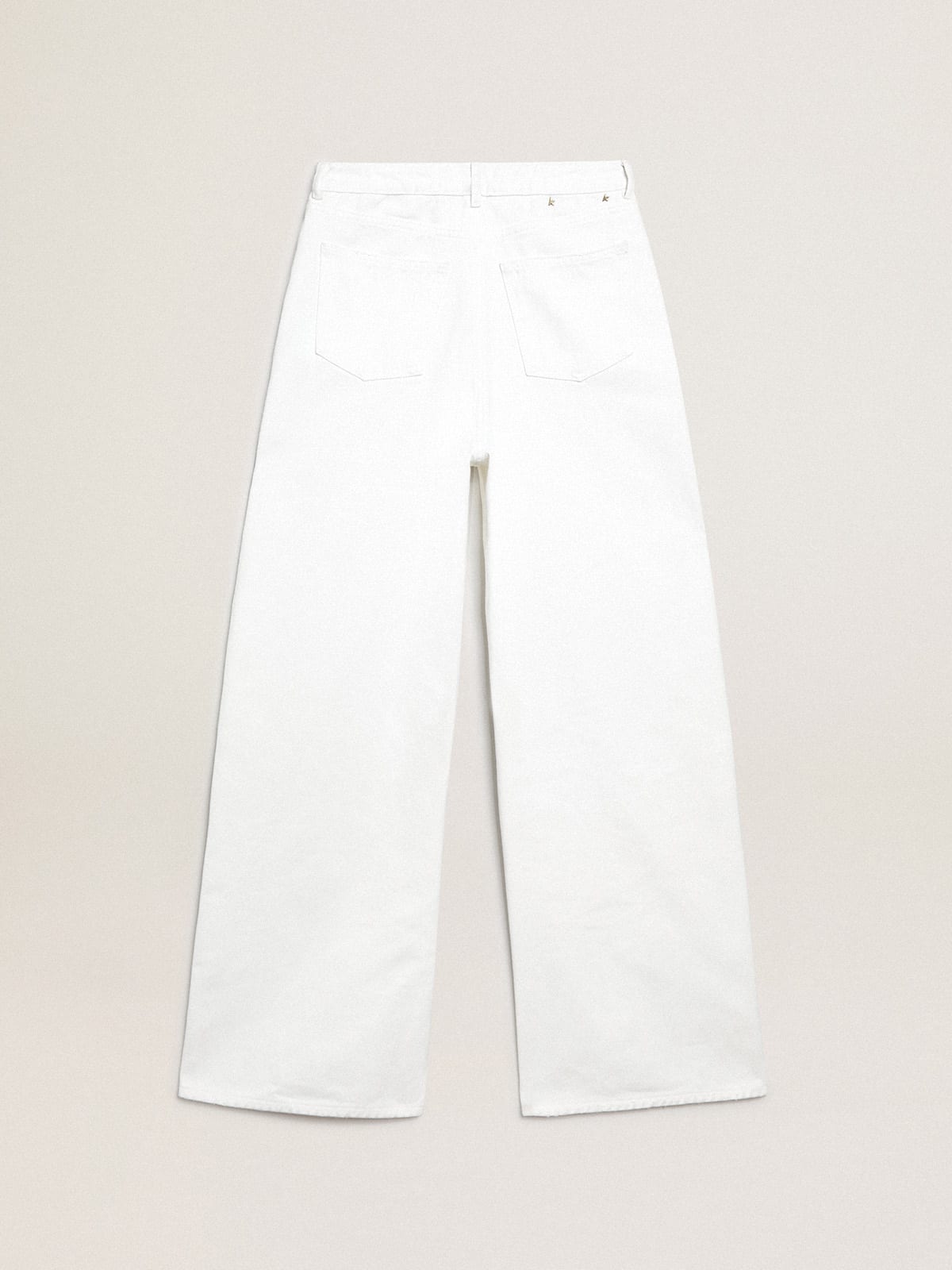 Pantalone jeans gamba larga in bull denim color bianco