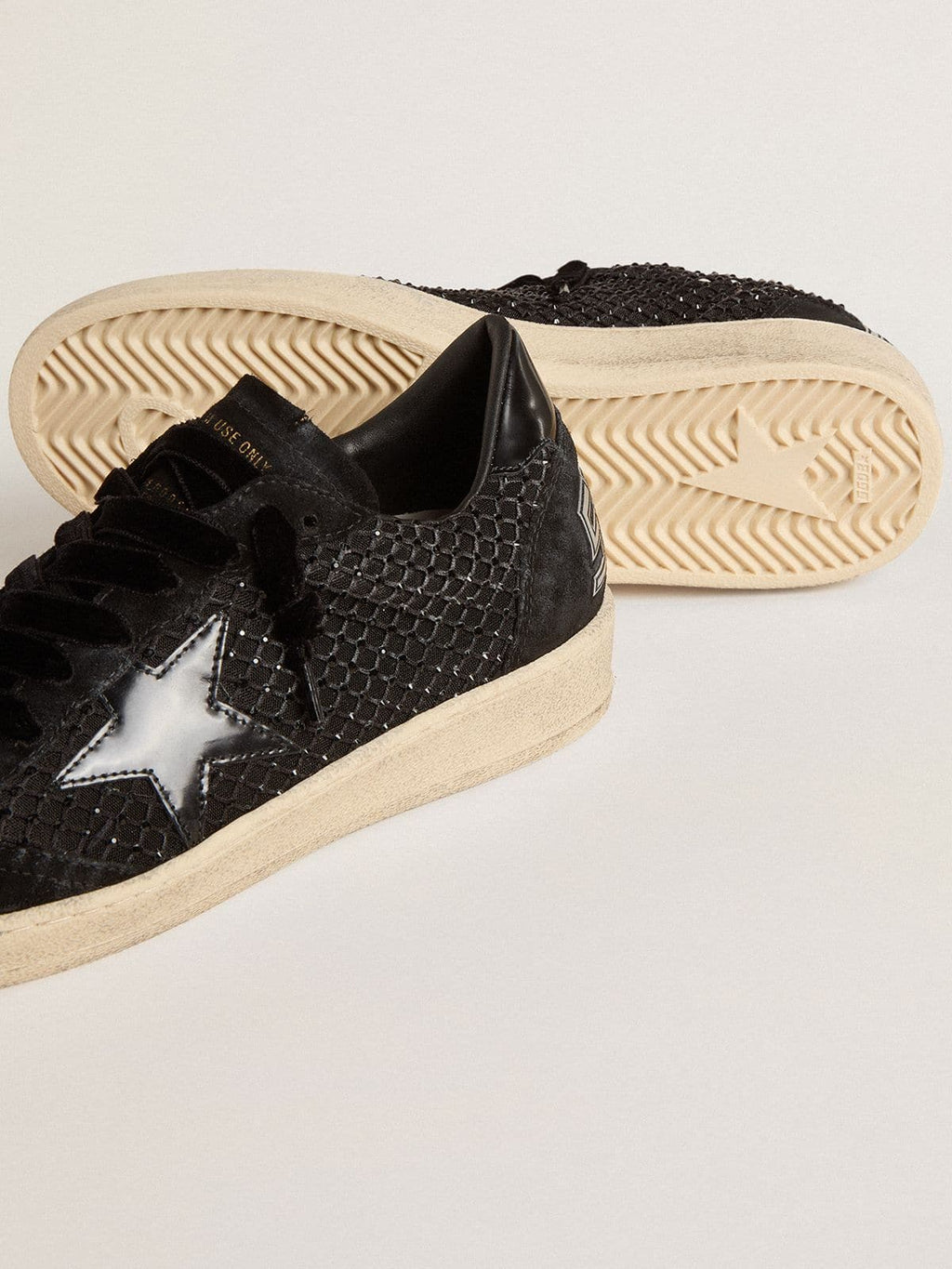 Women’s Ball Star in mesh with Swarovski crystals and black laminated leather star and heel tab