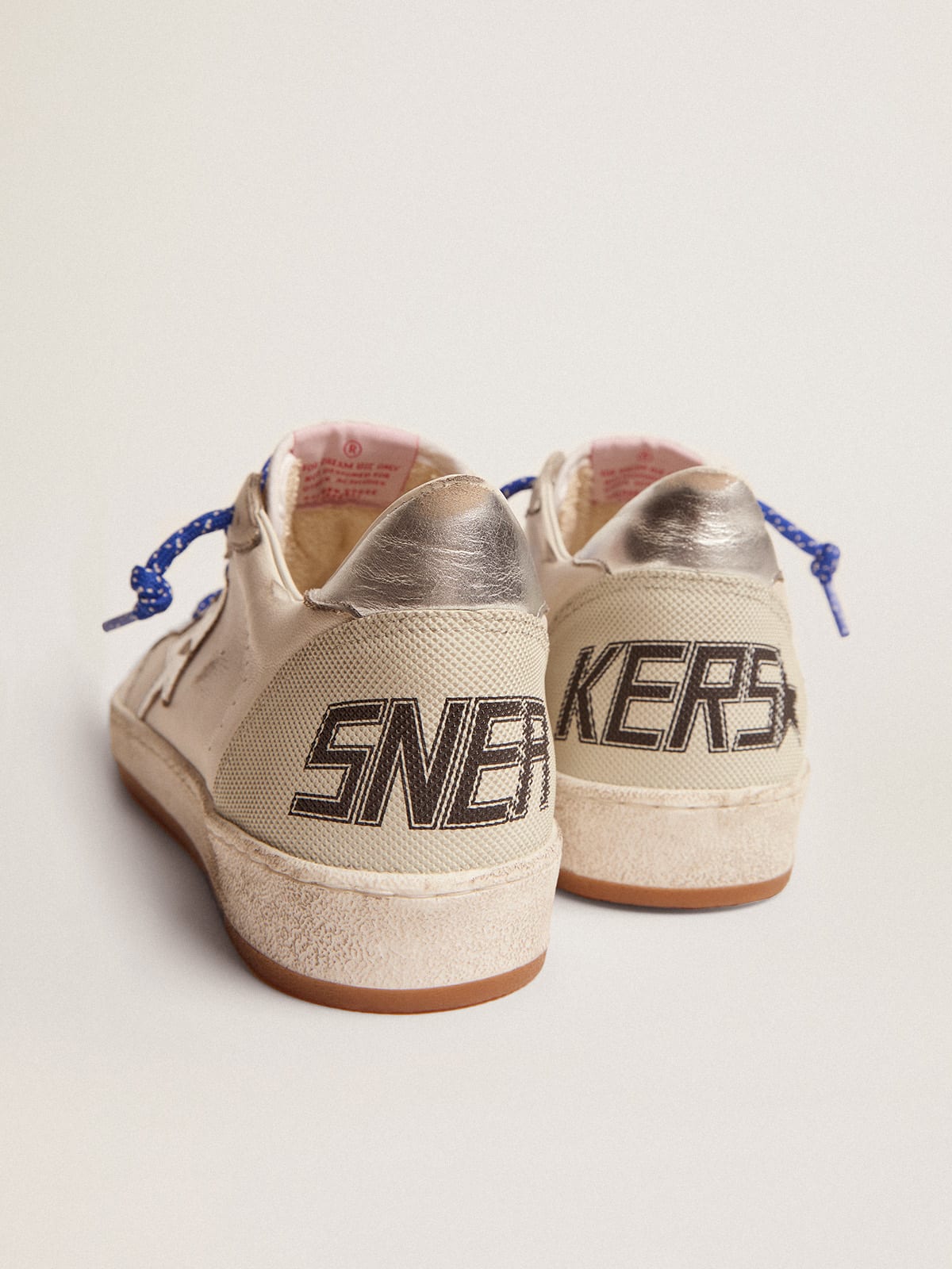 Sneaker Ball Star LTD in nappa bianca con stella e talloncino in pelle laminata color argento