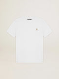 T-shirt bianca donna con stella in glitter dorati sul davanti