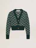 Cropped Cardigan Collezione Journey con jacquard a rombi nei toni del verde e del bianco