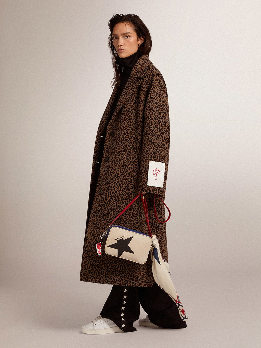 Cappotto monopetto cocoon in lana con motivo animalier jacquard
