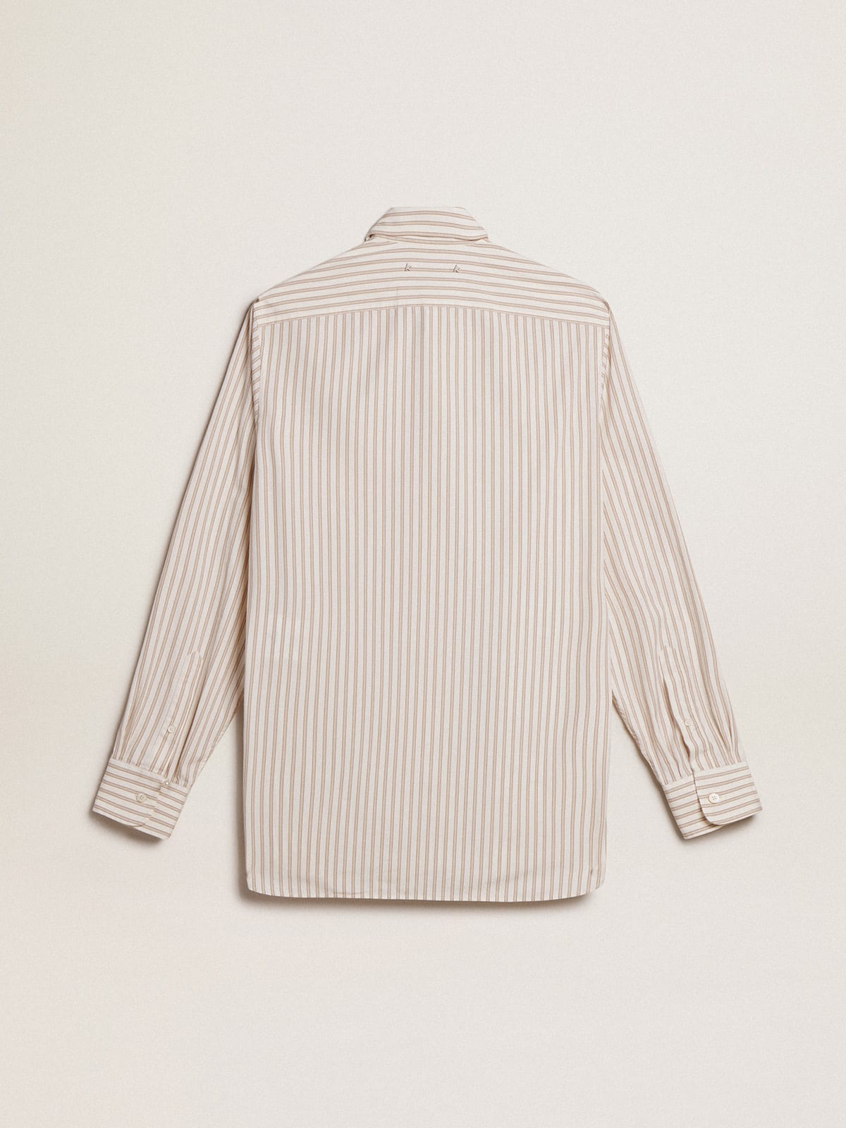 Camicia bianca da uomo in cotone con motivo a righe beige