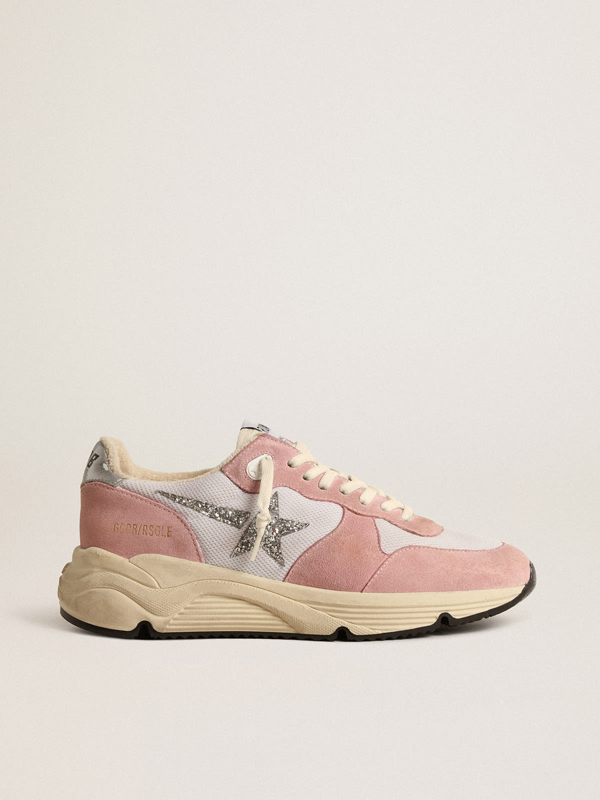 Running Sole in rete grigia e suede con stella in glitter argento