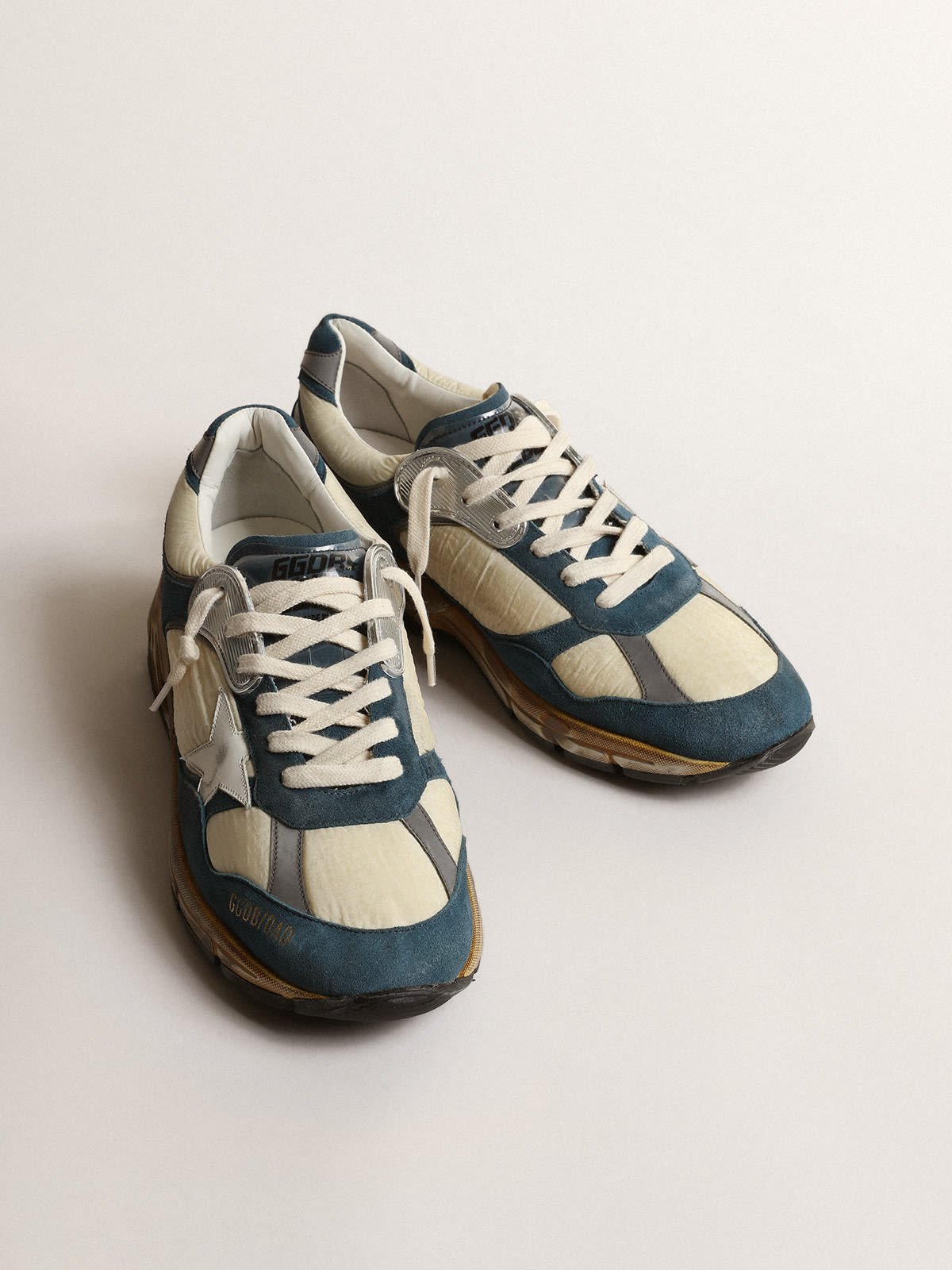 Dad-Star Uomo in suede blu petrolio con stella in pelle bianca