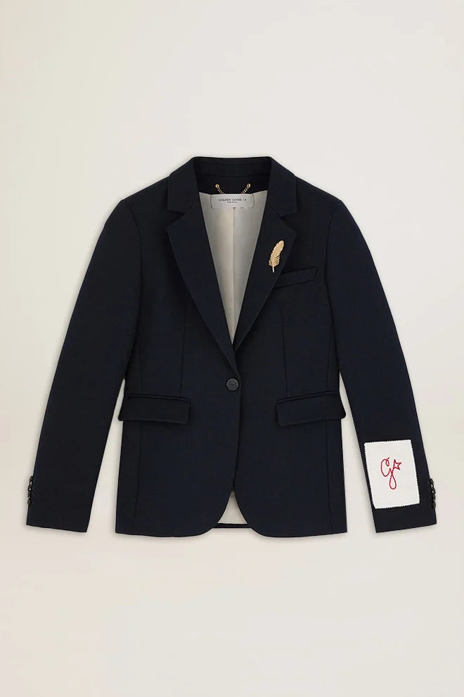Blazer monopetto da donna in gabardine di lana blu scuro